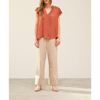 Grade & Gather - Ruffle Sleeve Blouse - Red Clay