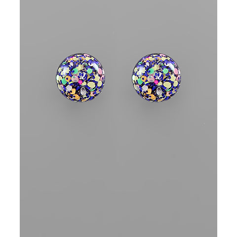 Blue Multicolor Glitter Flake Ball Earrings