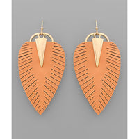 Peach Leather Leaf Earrings