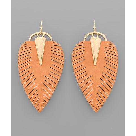 Peach Leather Leaf Earrings