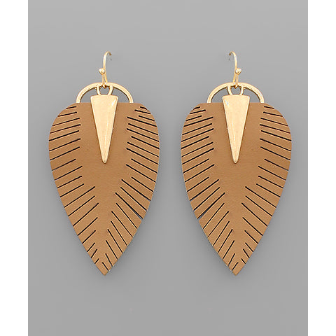 Brown Leather Leaf Earrings