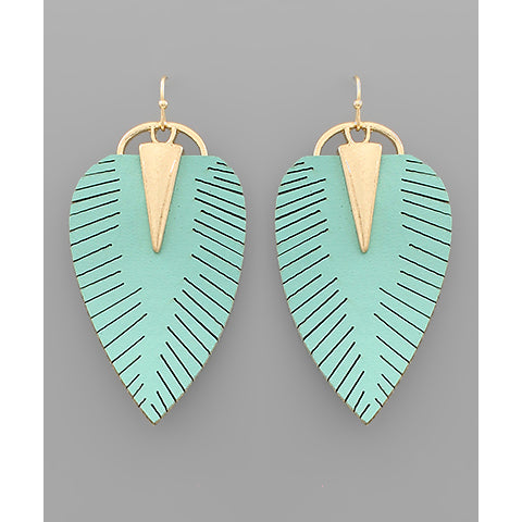 Mint Leather Leaf Earrings