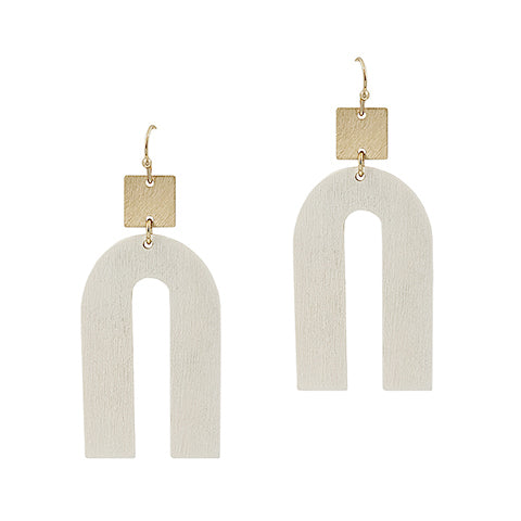 Wood Arch Earrings - White