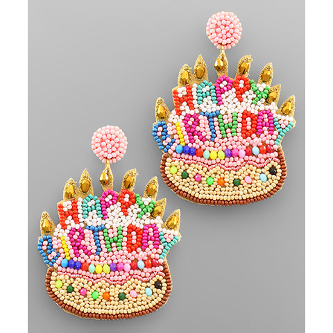 Happy Birthday Cake Earrings - Multicolor