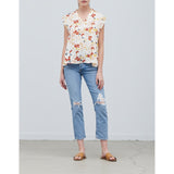 Grade & Gather - Floral Satin Ruffle Sleeve Top - Cream