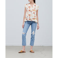 Grade & Gather - Floral Satin Ruffle Sleeve Top - Cream