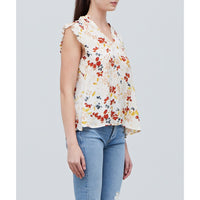 Grade & Gather - Floral Satin Ruffle Sleeve Top - Cream