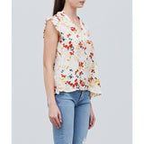 Grade & Gather - Floral Satin Ruffle Sleeve Top - Cream