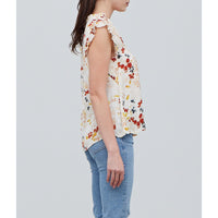 Grade & Gather - Floral Satin Ruffle Sleeve Top - Cream