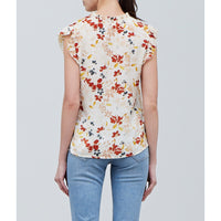 Grade & Gather - Floral Satin Ruffle Sleeve Top - Cream