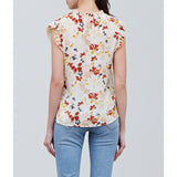 Grade & Gather - Floral Satin Ruffle Sleeve Top - Cream