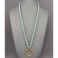 Mint Circle Pendant Bead Necklace