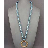 Turquoise Circle Pendant Bead Necklace
