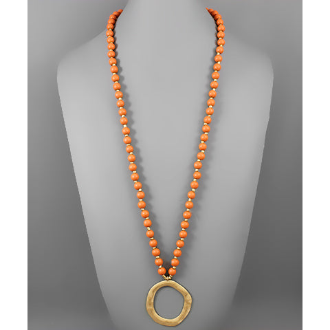 Orange Circle Pendant Bead Necklace