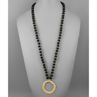 Black Circle Pendant Bead Necklace