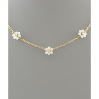 White Multi Mini Bead Flower Necklace