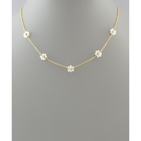White Multi Mini Bead Flower Necklace