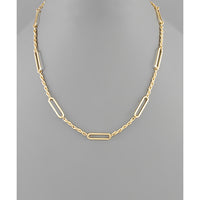 Oval & Chain Necklace - Gold