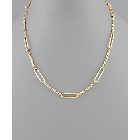 Oval & Chain Necklace - Gold