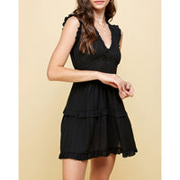 Pinch - V-Neck Ruffle Mini Dress - Black