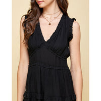 Pinch - V-Neck Ruffle Mini Dress - Black