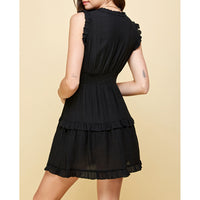 Pinch - V-Neck Ruffle Mini Dress - Black