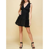 Pinch - V-Neck Ruffle Mini Dress - Black