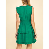 Pinch - V-Neck Ruffle Mini Dress - Green