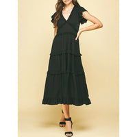 Pinch - Ruffled Tea Length Dress - Black