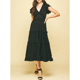 Pinch - Ruffled Tea Length Dress - Black
