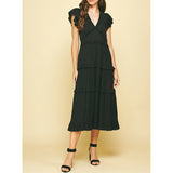 Pinch - Ruffled Tea Length Dress - Black