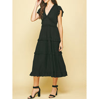 Pinch - Ruffled Tea Length Dress - Black