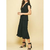 Pinch - Ruffled Tea Length Dress - Black