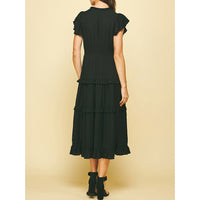Pinch - Ruffled Tea Length Dress - Black