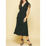 Pinch - Ruffled Tea Length Dress - Black