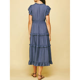 Pinch - Ruffled Tea Length Dress - Dusty Navy