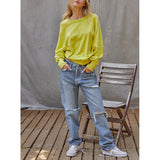 By Together -Round Neck Long Sleeve Stitch Detail Sweater - Neon Lime