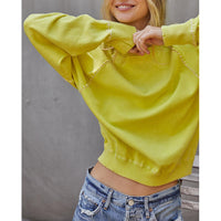 By Together -Round Neck Long Sleeve Stitch Detail Sweater - Neon Lime