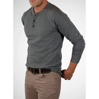 Tailor Vintage - Lightweight Stretch Waffle Henley - Charcoal Heather