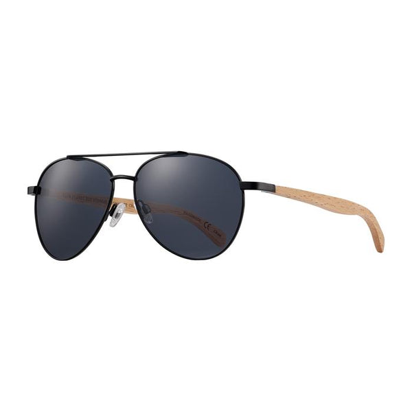 Blue Planet Eco-Eyewear - Amador - Matte Black / Natural Beechwood + Smoke Polarized Lens