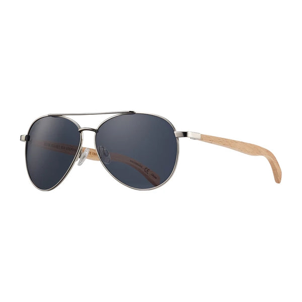 Blue Planet Eco-Eyewear - Amador - Matte Silver/Natural Beechwood+Smoke Polarized Lens