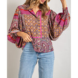 ee:some - Boho Puff Sleeve Top - Hot Pink/Red