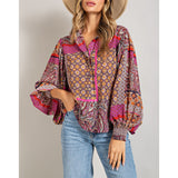 ee:some - Boho Puff Sleeve Top - Hot Pink/Red