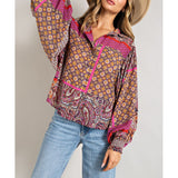 ee:some - Boho Puff Sleeve Top - Hot Pink/Red