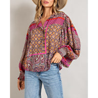 ee:some - Boho Puff Sleeve Top - Hot Pink/Red