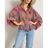ee:some - Boho Puff Sleeve Top - Hot Pink/Red