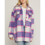Entro - Fuzzy Plaid Button Up Jacket - Pink Blue