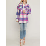 Entro - Fuzzy Plaid Button Up Jacket - Pink Blue