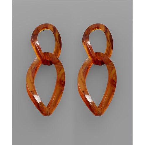 Acrylic Twist Link Earrings - Brown