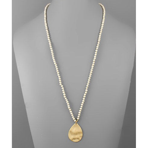 Teardrop Wood Bead Necklace - Ivory and Gold